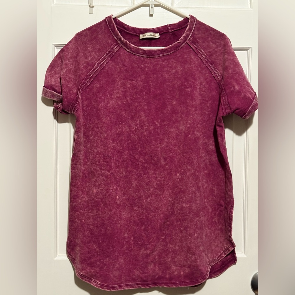 NWOT Zenana Zenana F/Terry Acid Wash Short Cuff Sleeve M
